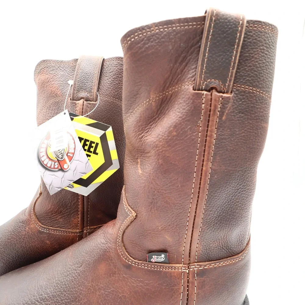 Justin Modern Steel Toe Work Boots Mens 7.5 EEE Brown Leather New In Box 4765